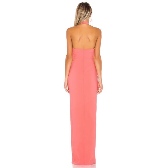 NEW LIKELY Rudina Gown Coral Halter Prom Dress Maxi Leg Slit V-Neck Orange 0 - Picture 2 of 7